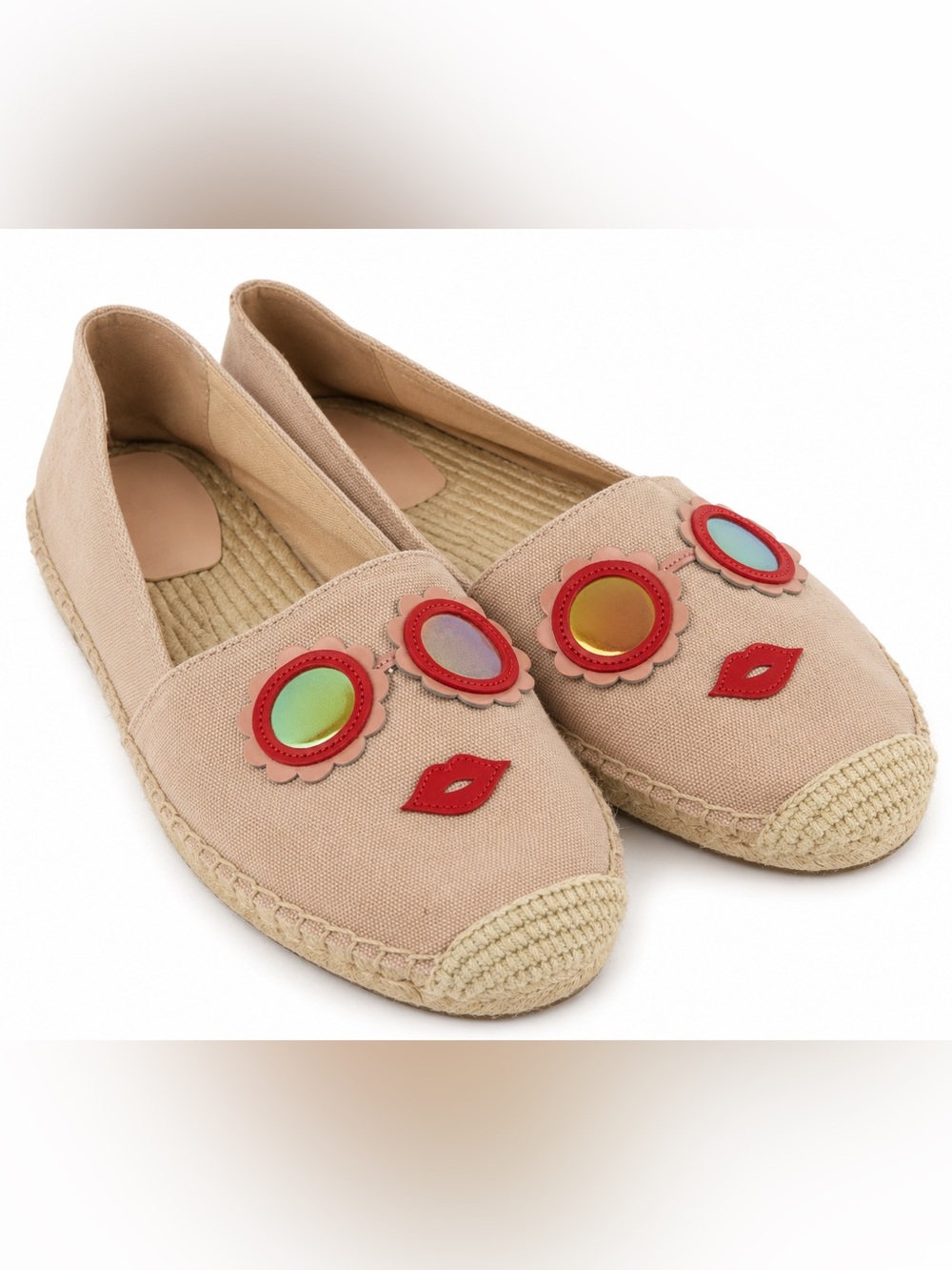 Kate Spade Grenada Glasses Espadrilles 9B Sunglasses Lips Canvas Flats